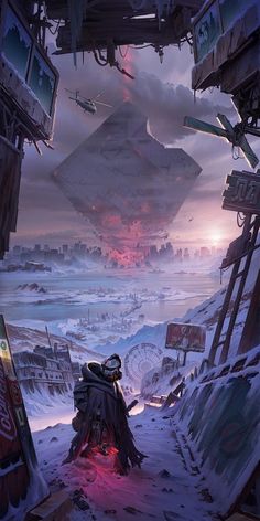 an image of a sci - fi scene in the middle of winter with snow on the ground