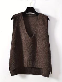 Cozy Solid V-Neck Knit Sweater Vest Tank Top Cozy Textured Knit Sweater Vest For Fall, Brown Knit V-neck Vest, Cozy Sweater Vest For Layering With Chunky Knit, Cozy Chunky Knit Sweater Vest For Layering, Cozy V-neck Sweater Vest For Fall, Cozy Textured Knit Sweater Vest, Cozy Knitted Sweater Vest For Layering, Cozy Textured Knit Sweater Vest For Layering, Winter V-neck Chunky Knit Sweater Vest