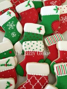 christmas cookies decorated with red and green stocking