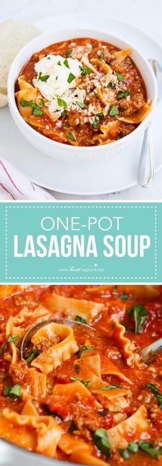 one pot lasagna soup is the perfect meal to make for dinner