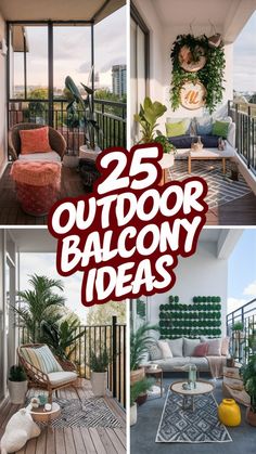 an outdoor balcony with lots of furniture and plants