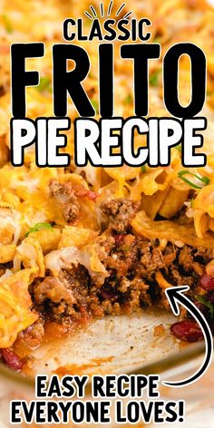 the cover of classic frito pie recipe is shown with an arrow pointing to it