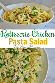 two bowls filled with pasta and peas