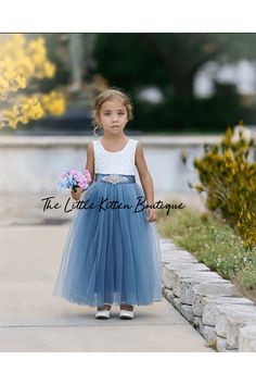 Sleeveless Lace and Tulle Flower Girl Dress - The Little Kitten Boutique Boho Flower Girl Dress, Princess Dress Fairytale, Blue Flower Girl, Rustic Flower Girl Dress, Lace Flower Girl Dress, Boho Flower Girl, Flower Girl Dresses Blue, Long Flower Girl Dresses, Rustic Flower Girls