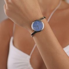 Modern Watches With Rotating Bezel For Gift, Blue Jewelry With Stainless Steel Clasp For Gift, Elegant Blue Jewelry And Watches For Formal Occasions, Elegant Bangle Watch As A Gift, Minimalist Jewelry With Polished Finish And Round Dial, Modern Polished Jewelry And Watches, Elegant Blue Watch With Metal Dial, Elegant Jewelry With Rotating Bezel And Round Dial, Modern Round Jewelry With Polished Finish