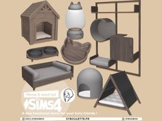 an assortment of furniture and accessories for the sims4 character creation kit is shown in this image