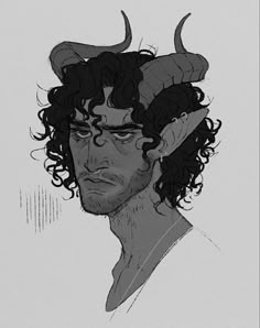 a drawing of a man with horns on his head