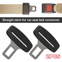 two straps for seat belt connectors, one with an adjustable buckle and the other without