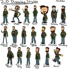 a cartoon character's guide to drawing the characters for his upcoming film, 20 drawings styles