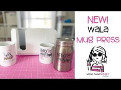 there are two mugs next to each other on a table with the words, new wala mug press