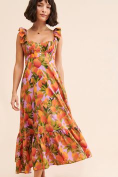 Mango Macaws Maxi Dress | Nuuly Rent Chic Orange Sundress For Beach Season, Vibrant Print Maxi Dress For Spring And Summer Parties, Multicolor Midi Dress For Summer Parties, Tropical Ruffle Dress For Garden Party, Spring Maxi Dress With Vibrant Print For Summer Parties, Spring Midi Dress For Summer Parties, Orange Dress For Summer Parties And Beach Season, Vibrant Summer Maxi Dress With Vibrant Print, Vibrant Summer Maxi Dress