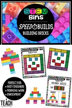 Building Bricks / LEGO Compatible STEM Bins® Speed Builds STEM Activities are ideal for hands-on Morning Work, Fast Finishers, Centers, Enrichment, Team Building, and more! 4th Grade Ela, Kindergarten Ela