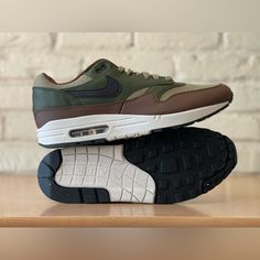 Nike Air Max 1 Essential Premium Hf1516-200 Olive Khaki Cocoa Wow Black Men 11.5 New Shoes Nike Air, Nike Air Max 1, Nike Green, Air Max 1, Shoes Nike, Green Brown, Green And Brown, World Of Fashion, Black Men