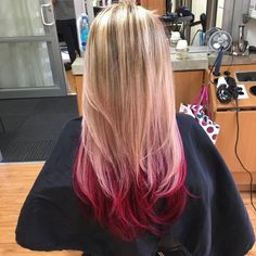 Blonde Red Ombre Hair, Peekaboo Hair Color On Blond Hair, Red Hair On Blond Hair, Colorful Hair Tips, Hair Tips Colored, Red Tips On Blonde Hair, Blonde Hair With Red Ends, Blonde With Red Tips, Red Tip Hair