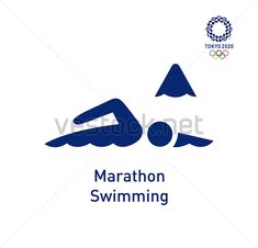 the logo for marathon swimming, which is designed in blue and white with an olympic symbol