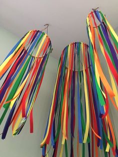 multicolored streamers hanging from the ceiling