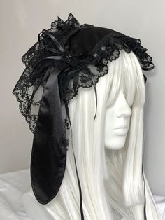 Get trendy with Black Version Handmade Bunny Hat Headband Gothic Lolita Fashion -  available at Peiliee Shop. Grab yours for $21.90 today! Crochet Bunny Headband, Egl Fashion Gothic, Headband Drawing, Vkei Outfits, Goth Headband, Gothic Bunny, Creepy Cute Fashion, Bunny Headband, Niche Fashion