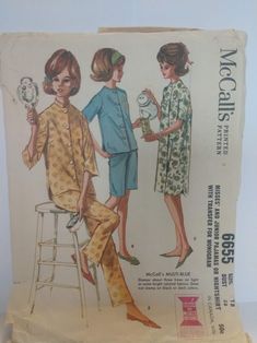 McCall's 6655 Uncut Factory Folded Pattern Size:18 Bust 38 Includes pattern pieces and sewing instructions 1960s Pjs, Nightshirt Pattern, Vintage Loungewear, Monogrammed Pajamas, Vintage Pajamas, Embroidery Transfers, Mccalls Sewing Patterns, Sleep Pants, Couture Vintage