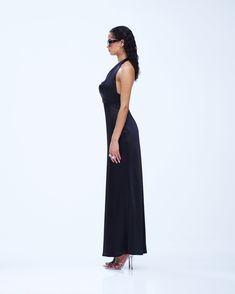 Slip into seduction with this black maxi dress 🖤 Made from luxurious satin charmeuse fabric, this piece is complete with a bias cut and a cowl neck for a look that gives off a chic and mysterious vibe that will have everyone hooked 😌 Fitted Maxi Dress With Satin Finish For Evening, Black Maxi Length Satin Dress For Parties, Black Satin Maxi Dress For Party, Black Maxi Satin Dress For Party, Chic Maxi Dress With Cowl Back For Party, Chic Black Maxi Dress With Cowl Back, Satin Floor-length Maxi Dress For Night Out, Black Satin Party Dress, Modal Satin Fitted Maxi Dress