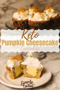 keto pumpkin cheesecake cupcakes on a plate