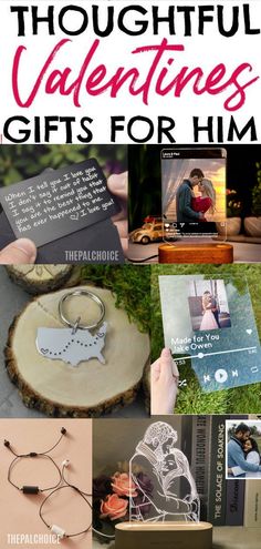 the words thoughtful valentine's gifts for him are shown