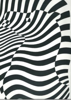 an abstract black and white painting with wavy lines