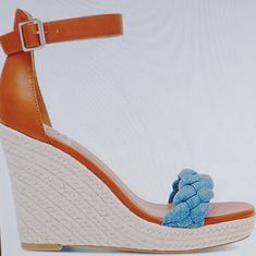 Dolce Vita Women Denim Wedge Sandal Us Size 10 Brand New 4 1/2 Inch Heel Blue Round Toe Wedge Sandals For Beach Season, Blue Open Toe Wedge Sandals For Beach Season, Blue Wedge Sandals For Beach Season, Adjustable Blue Heels For Summer, Blue Casual Wedge Sandals For Beach Season, Blue Adjustable Open Toe Wedge Sandals, Adjustable Blue Open Toe Wedge Sandals, Chic Blue Wedge Sandals For Beach, Blue Wedge Heels For Summer