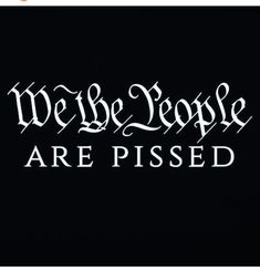 we the people are pissed sticker on a black background with white lettering that reads, we the people are pissed