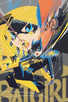 an image of batman and batgirl in the style of pop art