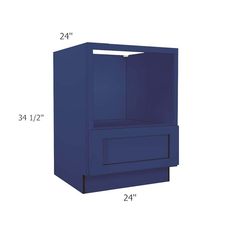 a blue cabinet with the measurements for it