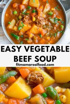 easy vegetable beef soup with potatoes and carrots in a bowl