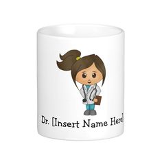 Personalized Cute Doctor Female Classic White Coffee Mug, personalized. Cute Female Brunette Doctor. Color of mug may also be customized. Great for the medical student or doctor!...read more Pottery Painting Designs, Gadget Gifts, White Coffee, Coffee Latte, Coffee Branding, White Coffee Mugs, Pottery Painting, Classic White