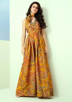 Taavare-Yellow Printed Jumpsuit-INDIASPOPUP.COM Floral Print Haldi Outfit, Back Top Designs, Paisley Outfits Women, Cotton Jumpsuits For Women, Indian Jumpsuit, Haldi Dress, Cutout Jumpsuit, Cape For Women, V Neck Jumpsuit