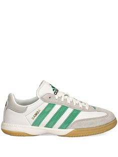 white/mint green leather suede panelling front lace-up fastening signature 3-Stripes logo logo print to the side logo patch at the tongue round toe branded insole flat rubber sole Green Leather Sneakers With Three Stripes Branding, Green Adidas Sneakers With Three Stripes, Balenciaga Track, Brown Sneakers, Sneakers Grey, Athletic Sneakers, White Adidas, Espadrille Shoes, Derby Shoes