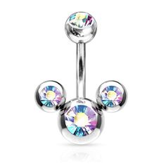 PRICES MAY VARY. STYLE: CZ Triple Bubble Navel Belly Button Ring MATERIAL: 316L stainless steel and cubic zirconia crystals GAUGE/BAR THICKNESS: 14GA (1.6mm) BARBELL LENGTH: 3/8" (10mm) AVAILABLE IN: Aurora Borealis, Clear, Green, Pink, Aqua, Red, or Purple Plus Size Belly Button Piercing Body Jewelry, Magnetic Belly Piercing, Fairy Belly Button Ring, Bellly Ring, Crystal Gauges, Bellybutton Piercings, Mickey Earrings, Belly Bars, Piercing Shop