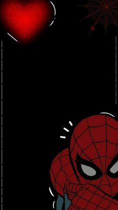 a spider - man is looking at the camera in front of a red heart