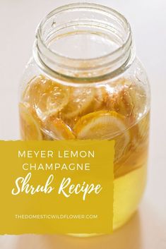 a mason jar filled with lemon champagne shrub recipe