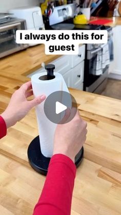 a person holding a blender on top of a wooden table with words above it that read, i always do this for guest