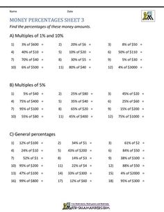 a worksheet with numbers and percentages for the money sheet, which includes two hundred