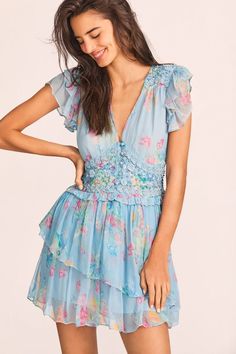 Love Shack Fancy Dresses Love Shack Fancy Marisela Mini Dress Love Shack Fancy, Watercolor Floral Print, Walk In The Park, Flattering Dresses, Silk Mini Dress, Sophia Webster, Girly Fashion, Floral Mini Dress, Flutter Sleeves