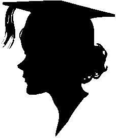 a black and white silhouette of a woman wearing a graduation cap with her hair pulled back