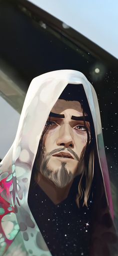 a painting of jesus in the middle of space