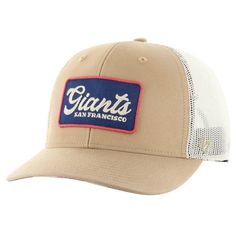 a tan and white trucker hat with the words giants san francisco on it