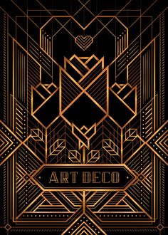 an art deco style background with gold lines and geometric shapes on a black background,