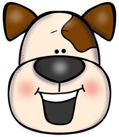 a brown and white dog's face with a big smile on it's face