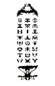 some type of font that is drawn in black ink on a white background with bats and letters