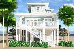 an artist's rendering of a beach house with stairs leading to the second floor