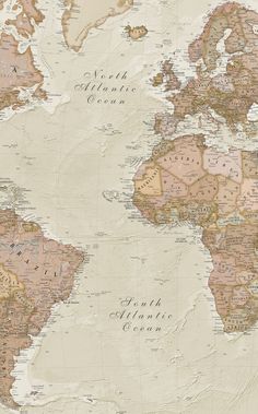 an old world map with all the countries and their major cities on it's sides