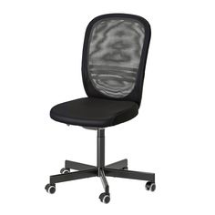 a black office chair with wheels on an isolated white background