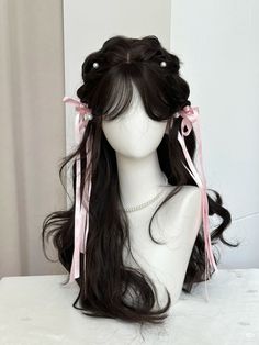 hair Loose Hair With Braid, Babydoll Hairstyles, Fairy Core Hair, Dollete Hair Styles, Angel Hairstyles, Angelic Hairstyles, Very Long Hairstyles, Fairycore Hairstyle Long